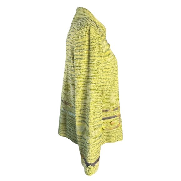 Ming Wang Women's Blazer Jacket Size L Yellow Green Textured Knit Button/Zip - Picture 7 of 11
